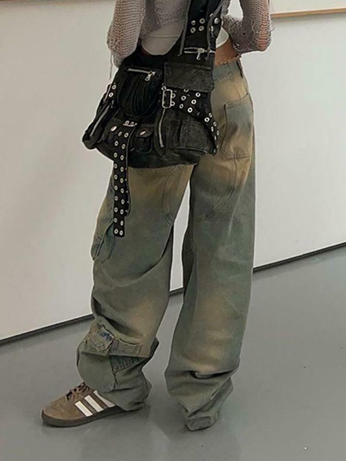 Vintage Raw-Trim Wide-Leg Jeans: Y2K Fashion with Coquette Aesthetic