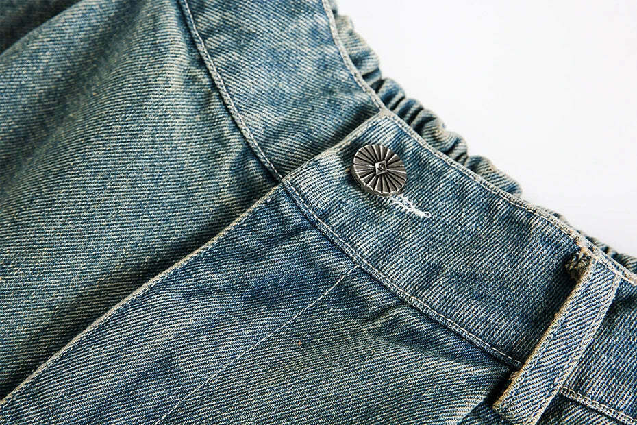 Vintage Religious Print Denim Shorts - Y2K Fashion with Coquette & Grunge Aesthetics