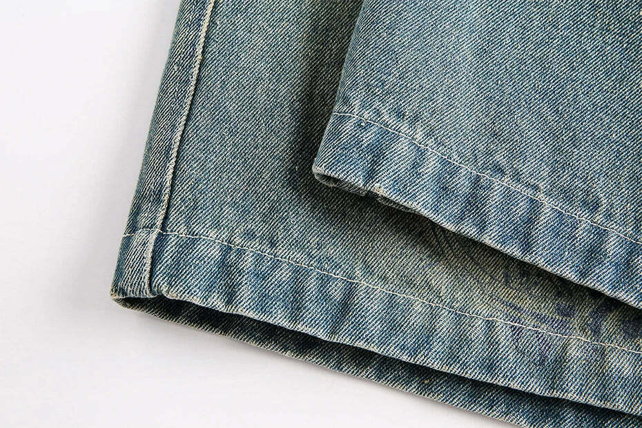 Vintage Religious Print Denim Shorts - Y2K Fashion with Coquette & Grunge Aesthetics