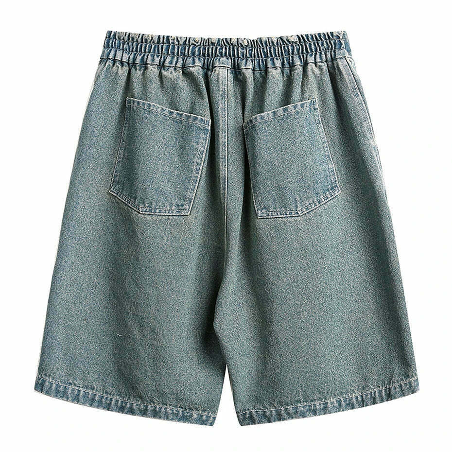 Vintage Religious Print Denim Shorts - Y2K Fashion with Coquette & Grunge Aesthetics