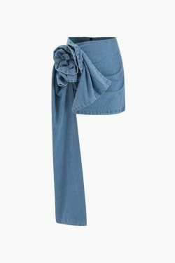 Vintage Rose Corsage Denim Mini Skirt - Y2K Fashion Aesthetic with Coquette and Grunge Vibes
