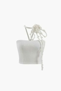 Vintage Rose Halter Tube Top - Y2K Fashion Aesthetic for Women - Coquette Style Grunge Outfit