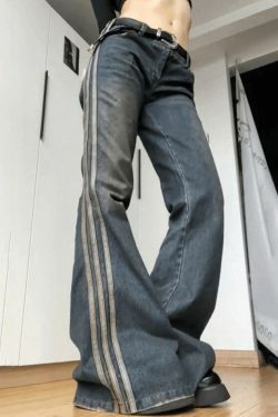Vintage Side Striped Y2K Flare Jeans - Niche Women's Fashion