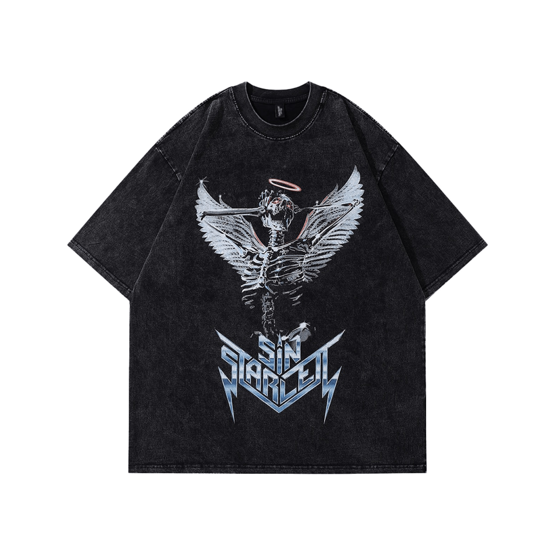 Vintage Skeleton Angel Acid Washed Tee - Y2K Fashion Grunge Aesthetic Coquette Style