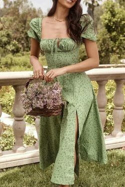 Vintage Split-Leaf Floral Dress - Y2K Fashion with Coquette Aesthetic & Grunge Vibes