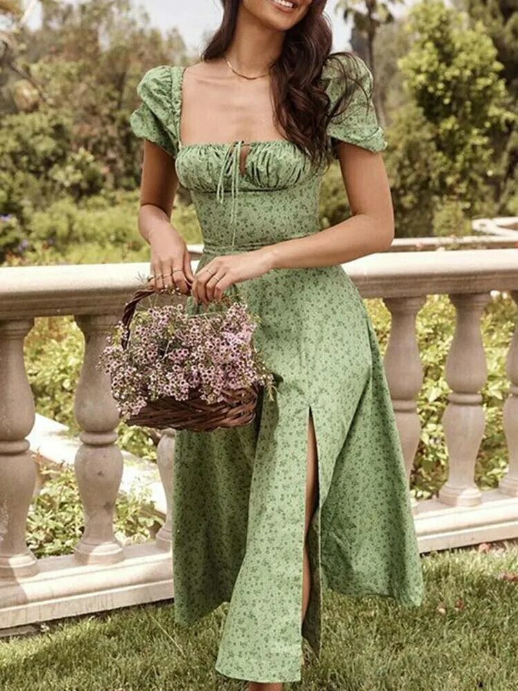 Vintage Split-Leaf Floral Dress - Y2K Fashion with Coquette Aesthetic & Grunge Vibes
