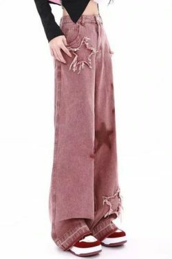 Vintage Star Print Embroidery Boyfriend Jeans - Y2K Aesthetic Denim with Unique Coquette Style