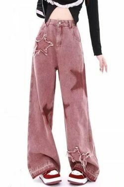 Vintage Star Print Embroidery Boyfriend Jeans - Y2K Aesthetic Denim with Unique Coquette Style