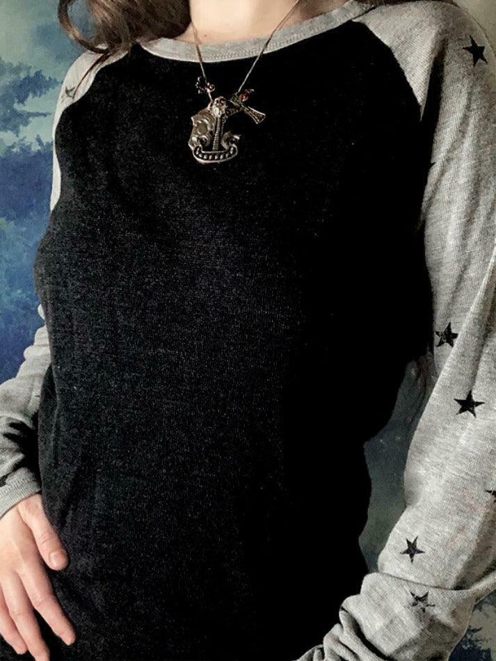 Vintage Star Print Raglan Long Sleeve Knit Sweater - Y2K Aesthetic Coquette Fashion Women's Top