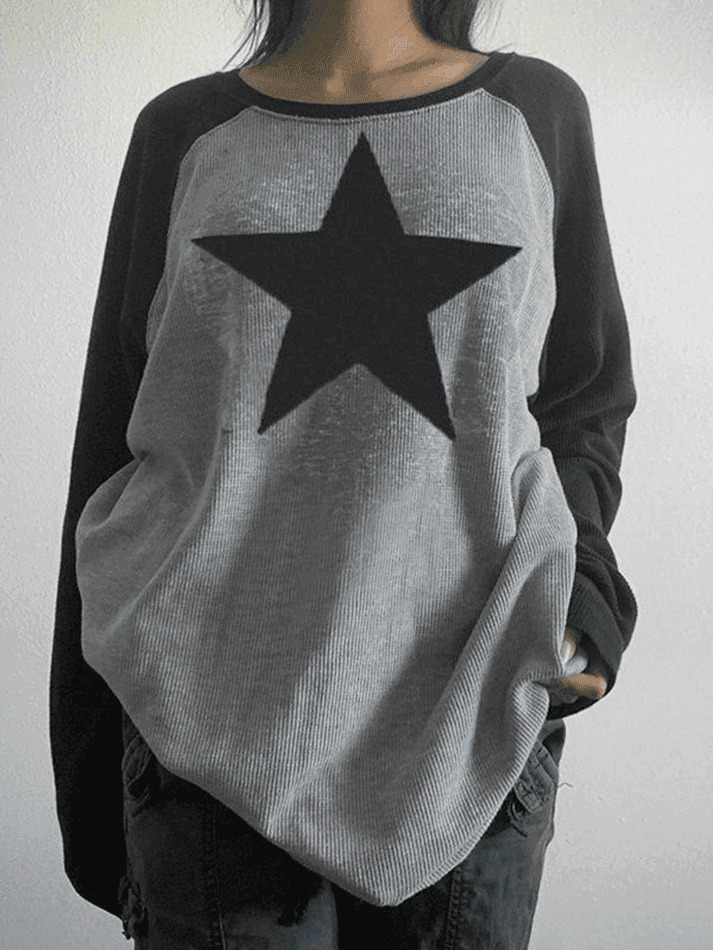 Vintage Star Y2K Long Sleeve Tee - Nostalgic Aesthetic Top for Women with a Retro Vibe