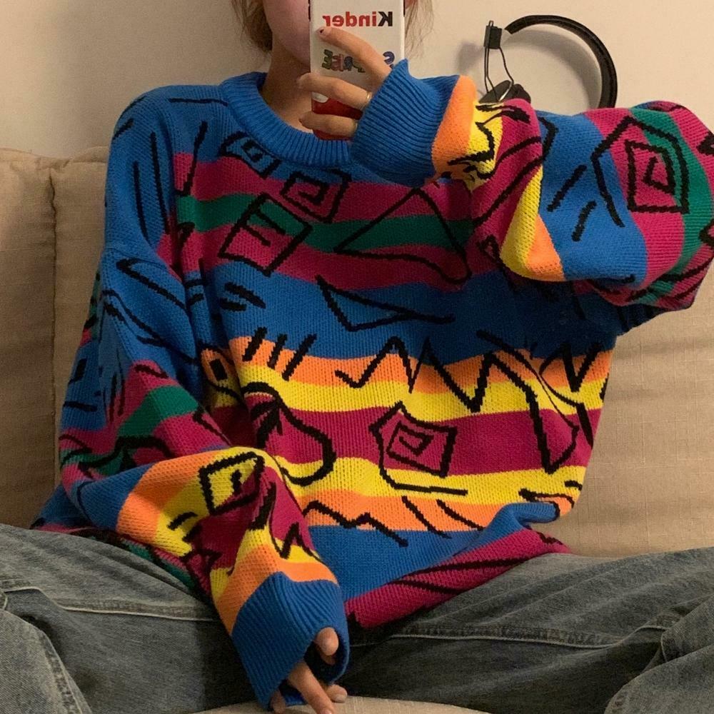 Vintage Striped Sweater: Y2K Aesthetic Coquette Style with Grunge Flair and Pastel Goth Vibes