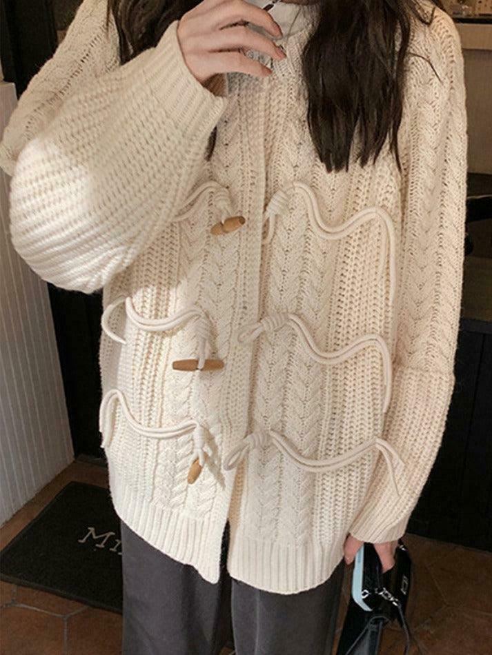 Vintage Twist Design Horn Buckle Cardigan - Y2K Fashion with Coquette & Grunge Aesthetics