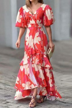 Vintage V-Neck Printed Dress - Y2K Fashion Aesthetic with Coquette Style and Grunge Vibes
