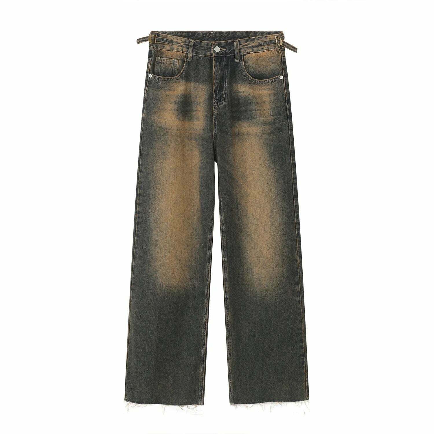Vintage Wash Raw Hem Jeans - Y2K Fashion Denim Skirt Set for Women - Coquette Aesthetic Grunge Style