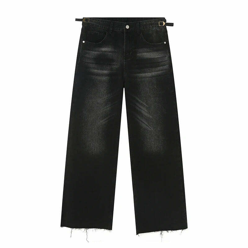 Vintage Wash Raw Hem Jeans - Y2K Fashion Denim Skirt Set for Women - Coquette Aesthetic Grunge Style
