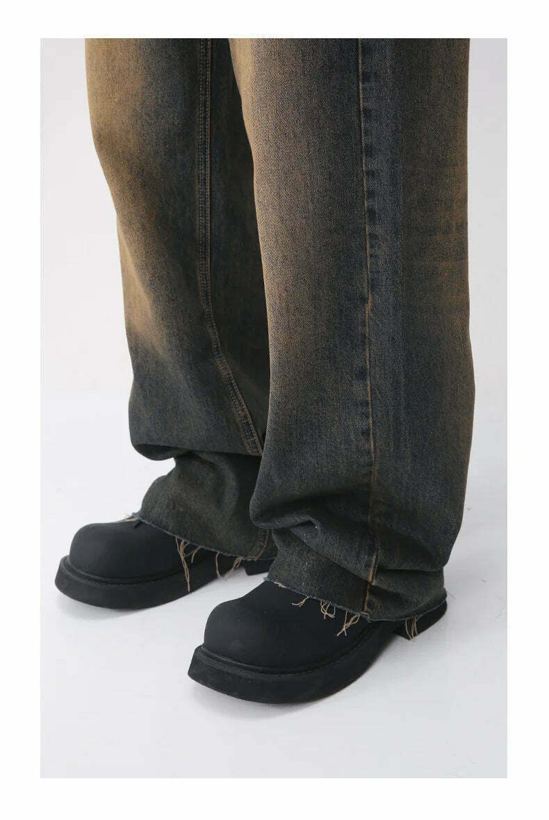 Vintage Wash Raw Hem Jeans - Y2K Fashion Denim Skirt Set for Women - Coquette Aesthetic Grunge Style