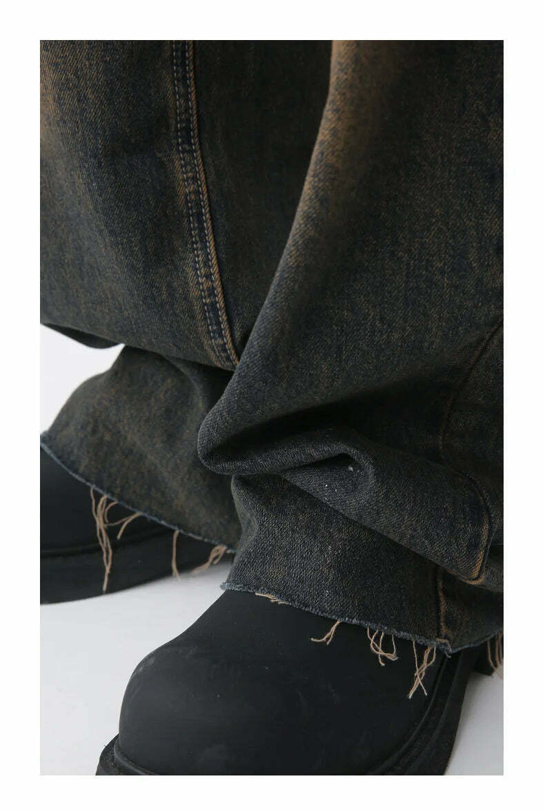 Vintage Wash Raw Hem Jeans - Y2K Fashion Denim Skirt Set for Women - Coquette Aesthetic Grunge Style