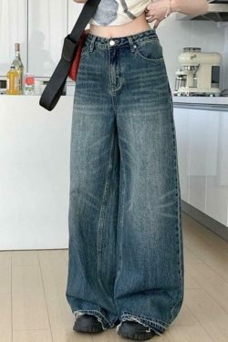 Vintage Wash Raw Trim High Rise Boyfriend Jeans - Y2K Aesthetic Denim for Women