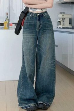 Vintage Wash Raw Trim High Rise Boyfriend Jeans - Y2K Aesthetic Denim for Women