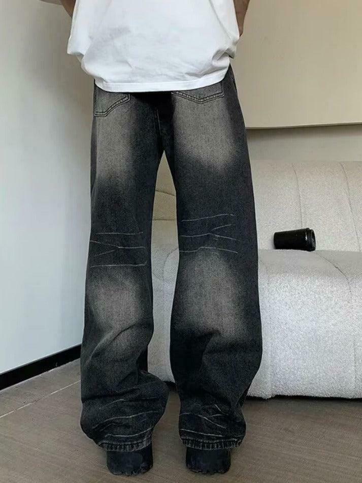 Vintage Wash Straight Leg Loose Jeans - Y2K Aesthetic Denim for Women - Grunge Style Fashion Staple