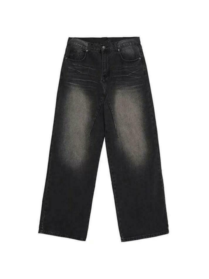 Vintage Wash Straight Leg Loose Jeans - Y2K Aesthetic Denim for Women - Grunge Style Fashion Staple