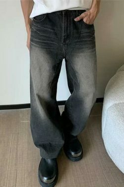 Vintage Wash Straight Leg Loose Jeans - Y2K Aesthetic Denim for Women - Grunge Style Fashion Staple