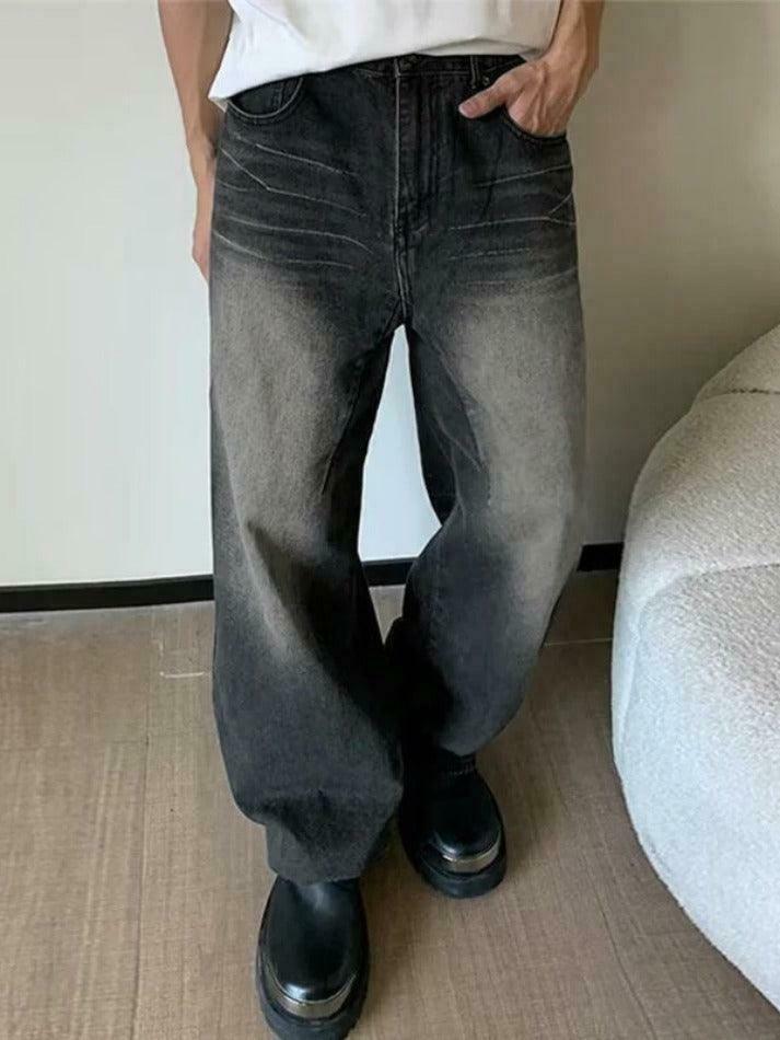 Vintage Wash Straight Leg Loose Jeans - Y2K Aesthetic Denim for Women - Grunge Style Fashion Staple