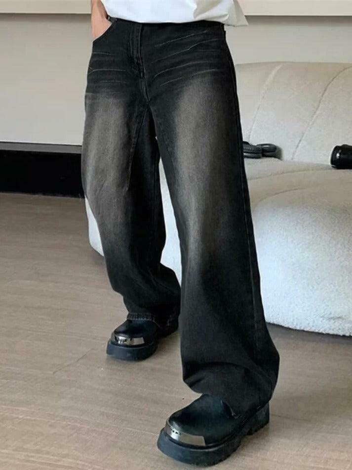 Vintage Wash Straight Leg Loose Jeans - Y2K Aesthetic Denim for Women - Grunge Style Fashion Staple