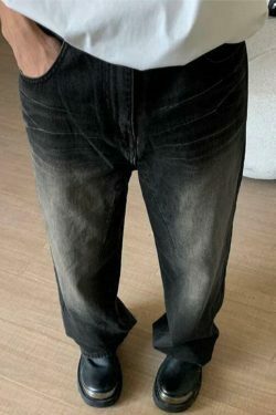 Vintage Wash Straight Leg Loose Jeans - Y2K Aesthetic Denim for Women - Grunge Style Fashion Staple