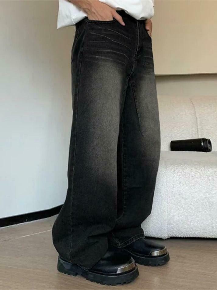 Vintage Wash Straight Leg Loose Jeans - Y2K Aesthetic Denim for Women - Grunge Style Fashion Staple