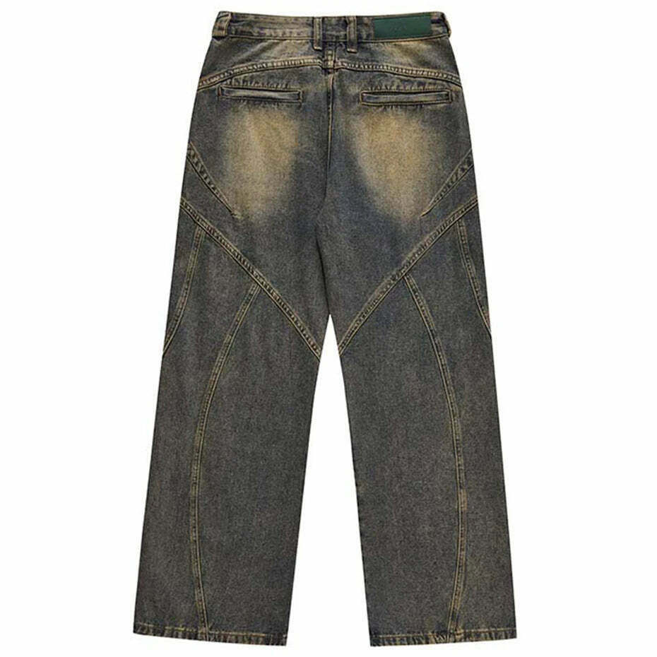 Vintage Wash Wavy Seam Jeans - Y2K Aesthetic Denim Skirt Set - Coquette Style Fashion