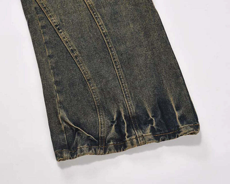 Vintage Wash Wavy Seam Jeans - Y2K Aesthetic Denim Skirt Set - Coquette Style Fashion