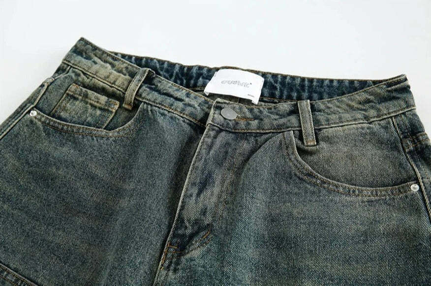 Vintage Wash Workwear Cargo Skirt - Y2K Aesthetic Grunge Style for Women