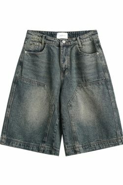 Vintage Wash Workwear Cargo Skirt - Y2K Aesthetic Grunge Style for Women