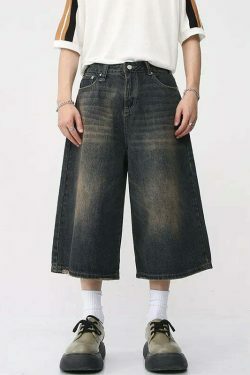 Vintage Washed Baggy Denim Shorts for a Nostalgic Y2K Aesthetic