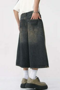Vintage Washed Baggy Denim Shorts for a Nostalgic Y2K Aesthetic