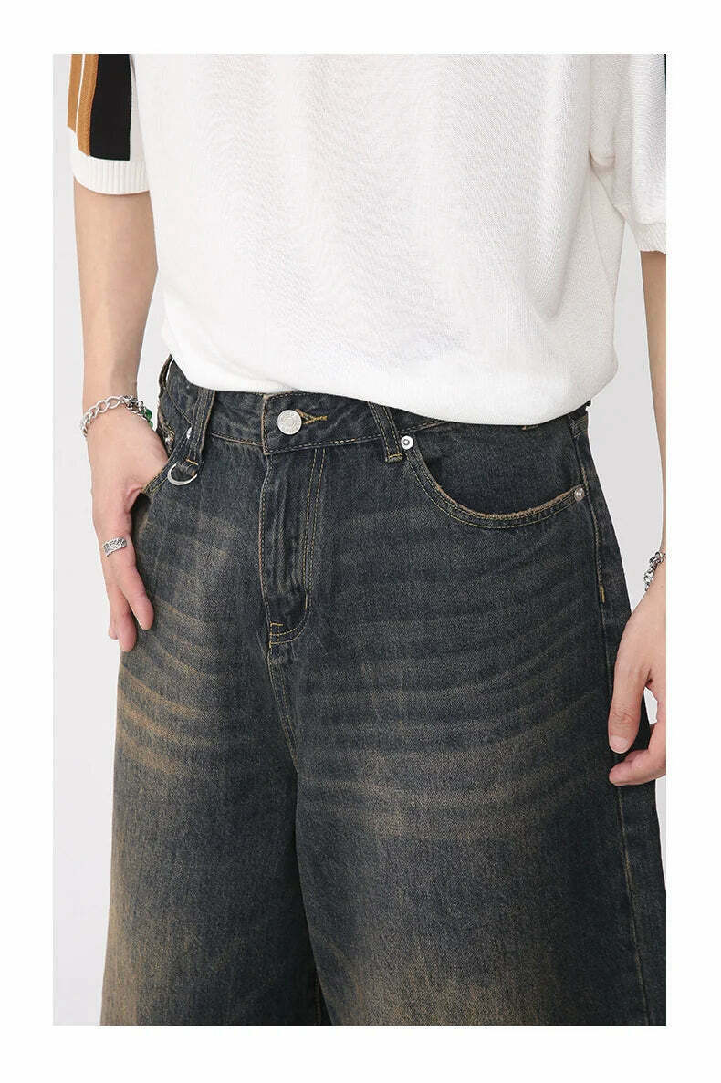 Vintage Washed Baggy Denim Shorts for a Nostalgic Y2K Aesthetic