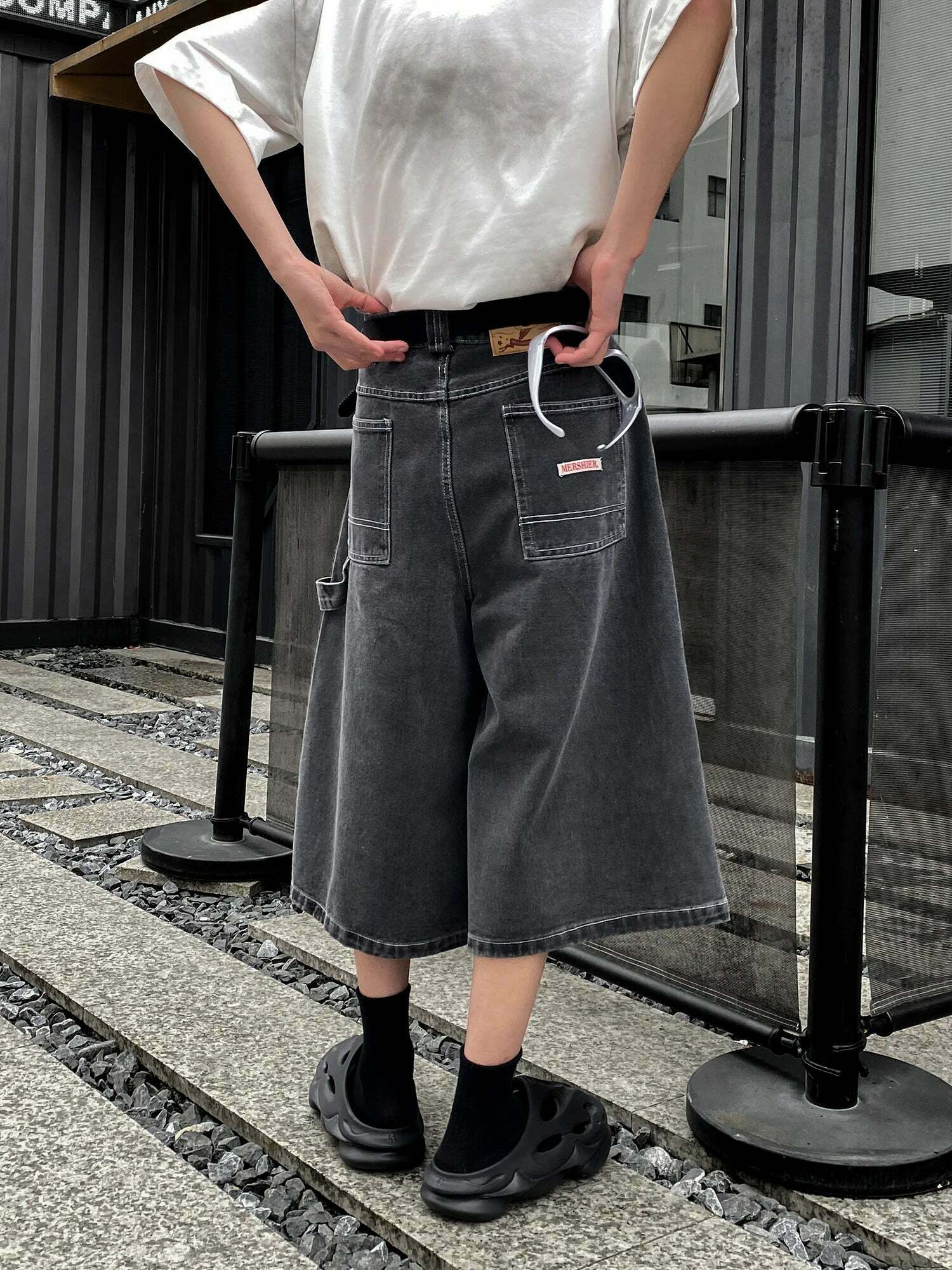 Vintage Washed Black Carpenter Jorts - Y2K Fashion Aesthetic with Grunge & Coquette Vibes