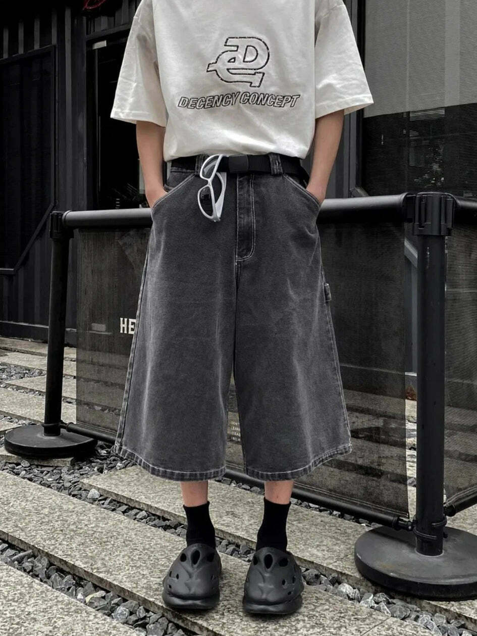 Vintage Washed Black Carpenter Jorts - Y2K Fashion Aesthetic with Grunge & Coquette Vibes