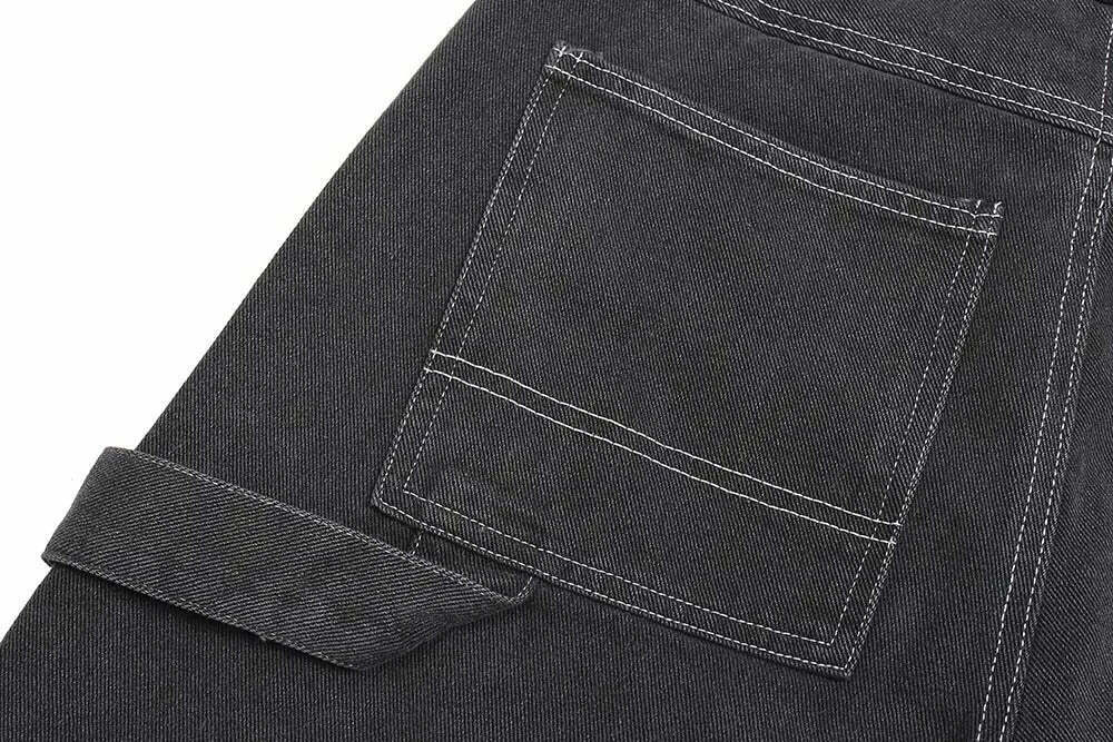 Vintage Washed Black Carpenter Jorts - Y2K Fashion Aesthetic with Grunge & Coquette Vibes