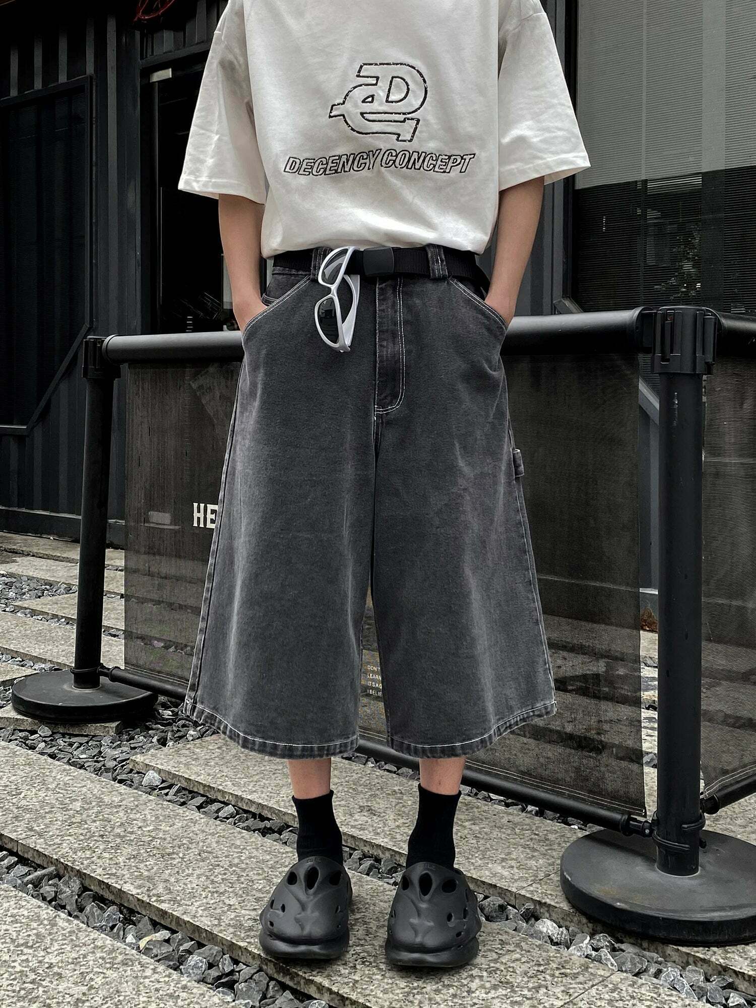 Vintage Washed Black Carpenter Jorts - Y2K Fashion Aesthetic with Grunge & Coquette Vibes
