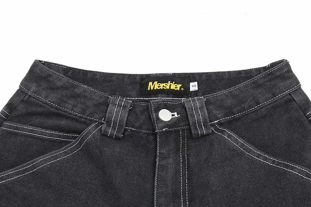 Vintage Washed Black Carpenter Jorts - Y2K Fashion Aesthetic with Grunge & Coquette Vibes