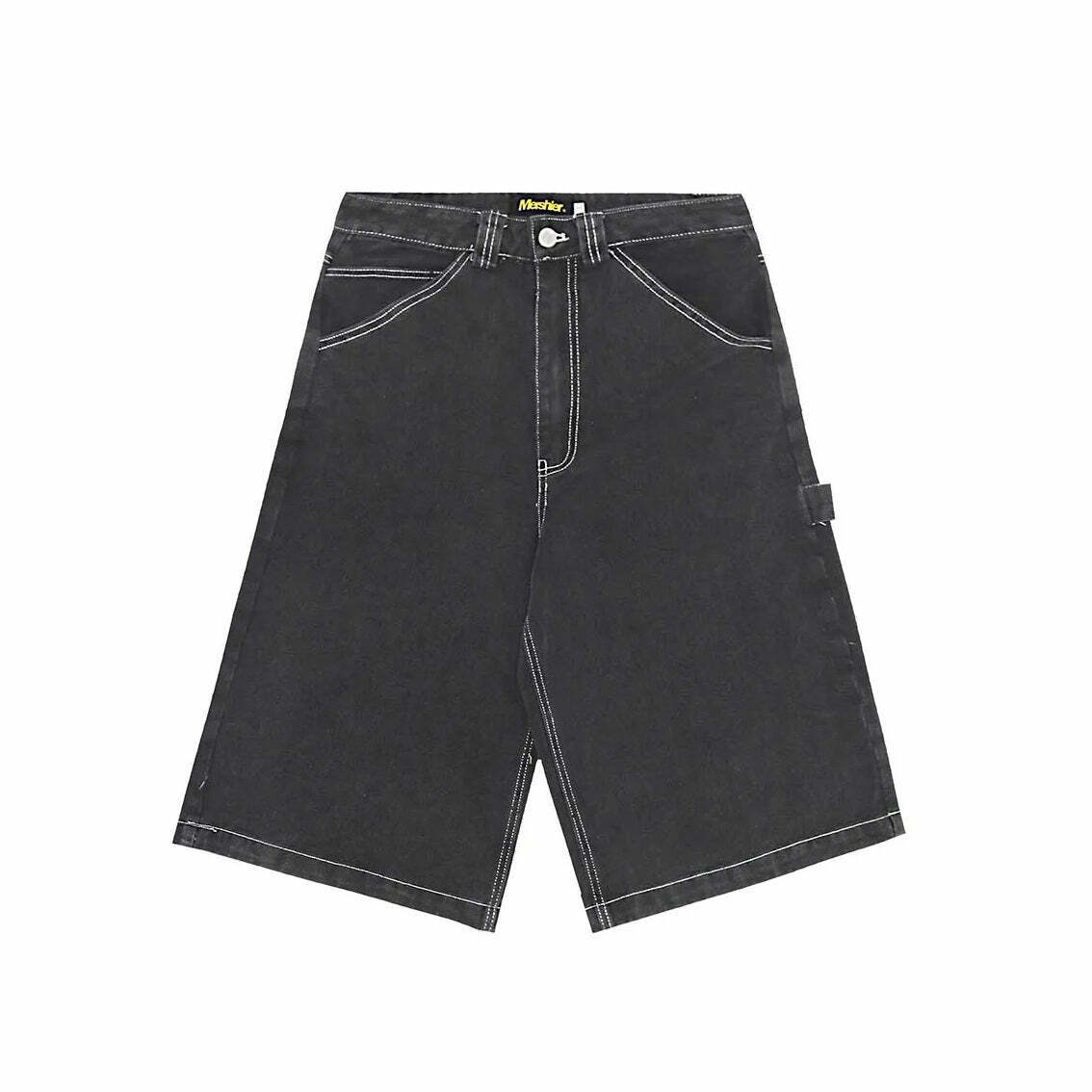 Vintage Washed Black Carpenter Jorts - Y2K Fashion Aesthetic with Grunge & Coquette Vibes