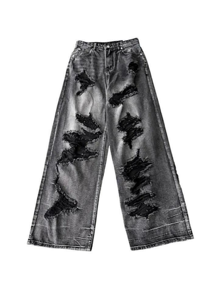 Vintage Washed Black Ripped Boyfriend Jeans - Y2K Aesthetic - Coquette Style -