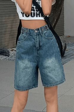 Vintage Washed Blue Denim Shorts: Y2K Fashion Staple for Women's Coquette Aesthetic