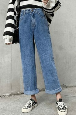 Vintage Washed Boyfriend Jeans: Y2K Fashion Staple for Women's Coquette Aesthetic Outfits