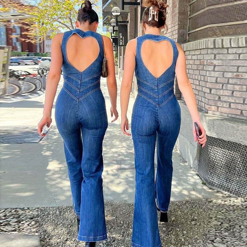 Vintage Washed Denim Jumpsuit: Y2K Fashion Statement with Retro High Waist Style