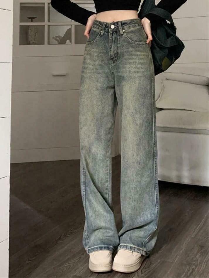 Vintage Washed Distressed High Rise Boyfriend Jeans - Y2K Fashion Aesthetic for Women