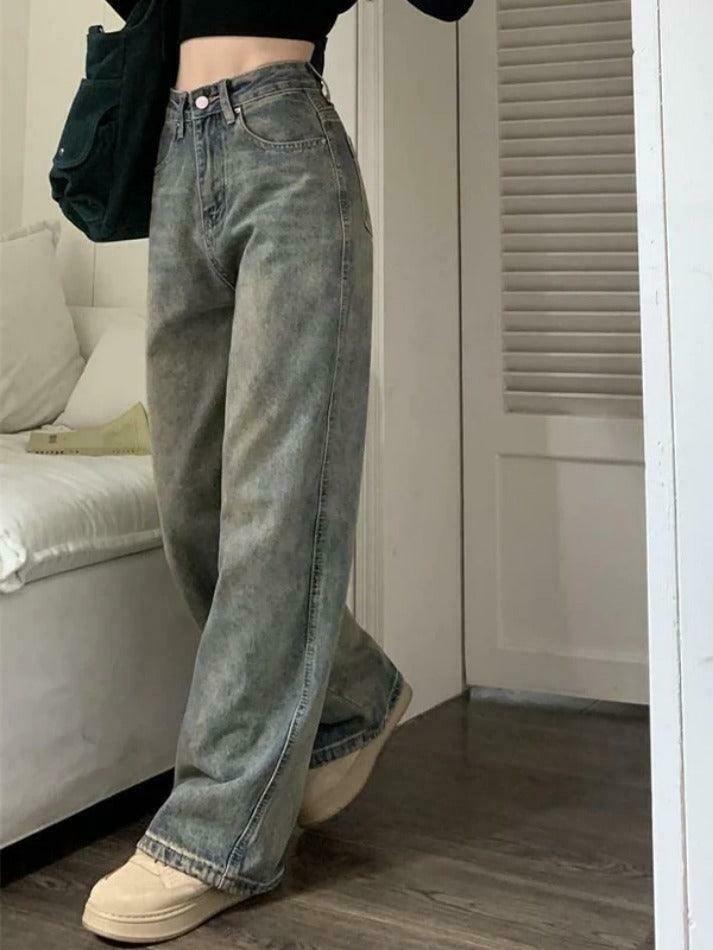 Vintage Washed Distressed High Rise Boyfriend Jeans - Y2K Fashion Aesthetic for Women