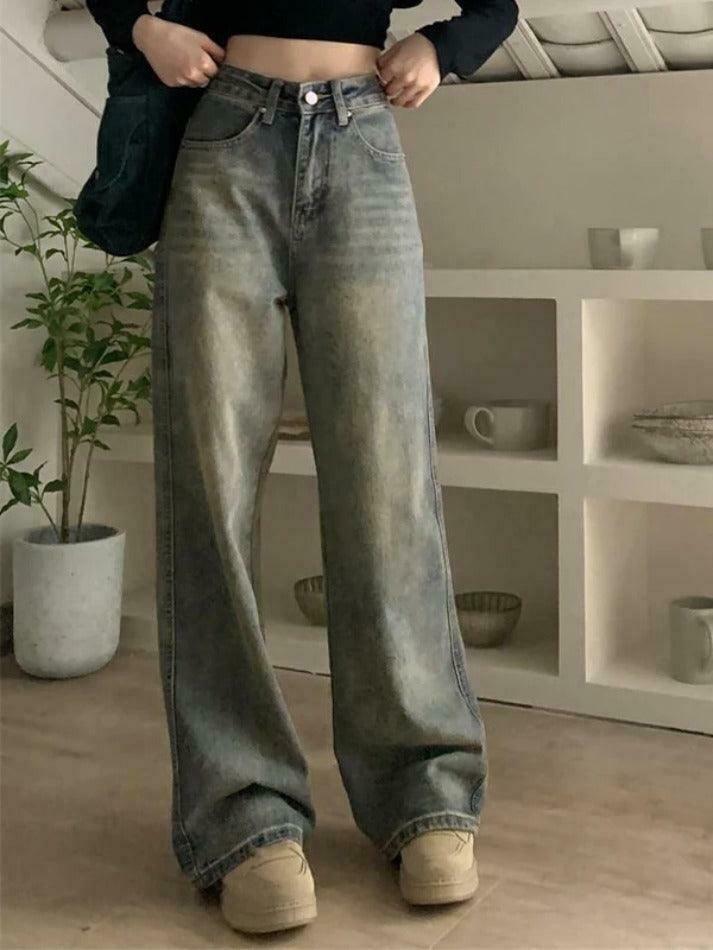 Vintage Washed Distressed High Rise Boyfriend Jeans - Y2K Fashion Aesthetic for Women